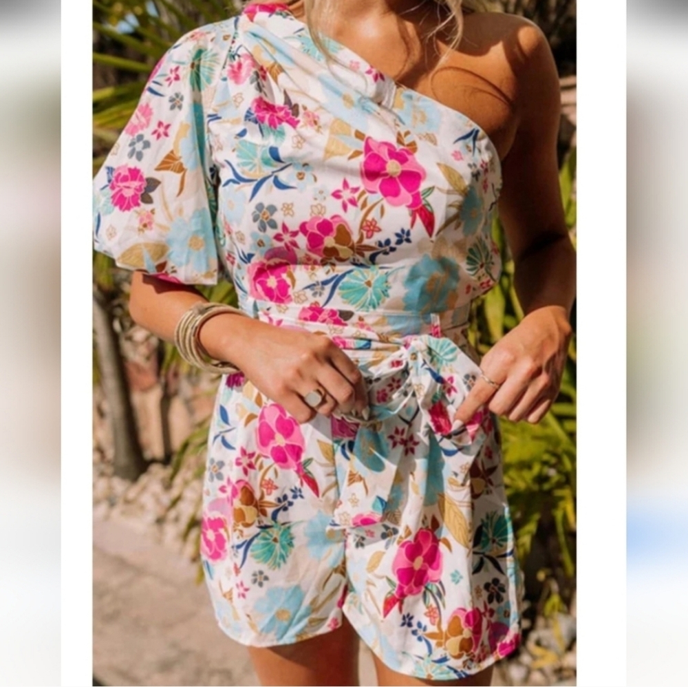 Vibrant Floral Wrap Mini Dress Rumper